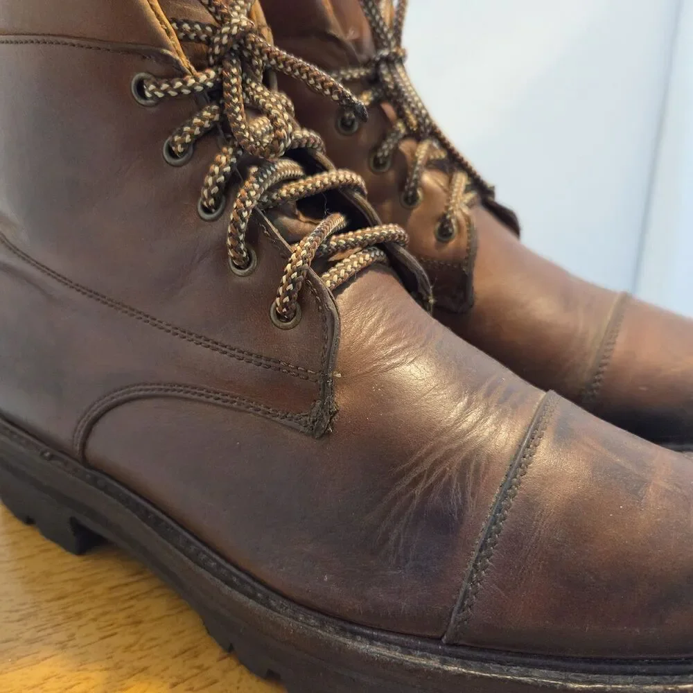 Vintage Cole Haan Country Boots 8.5 M Brown Leather Vibram Lug Sole Hiking